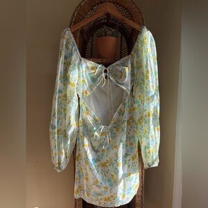 Sabo Skirt Floral Mini Dress - Yellow and Blue